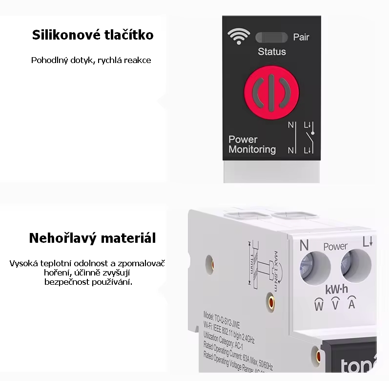 SMART Elektroměr 1F + jistič (1-63A) na DIN lištu TONGOU TO-Q-SY2-JWE